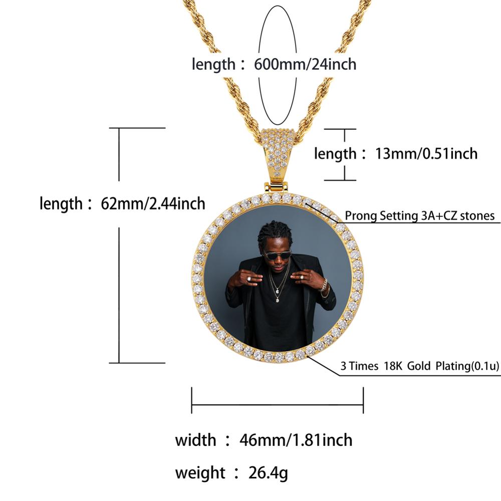 JINAO NEW Custom Ice out Large size Photo Round Necklace &amp; Pendant With 4mmTennis Chain AAA Cubic Zircon Hip hop Jewelry