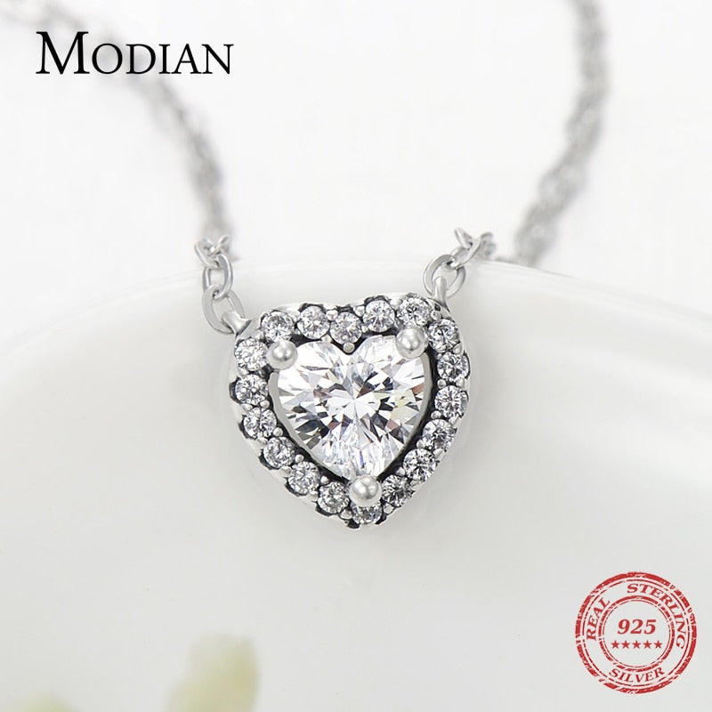 Modian 925 Sterling Silver Heart Fashion Sets For Women Charm Earrings Luxury Wedding Necklaces Engagement Statement Jewelry