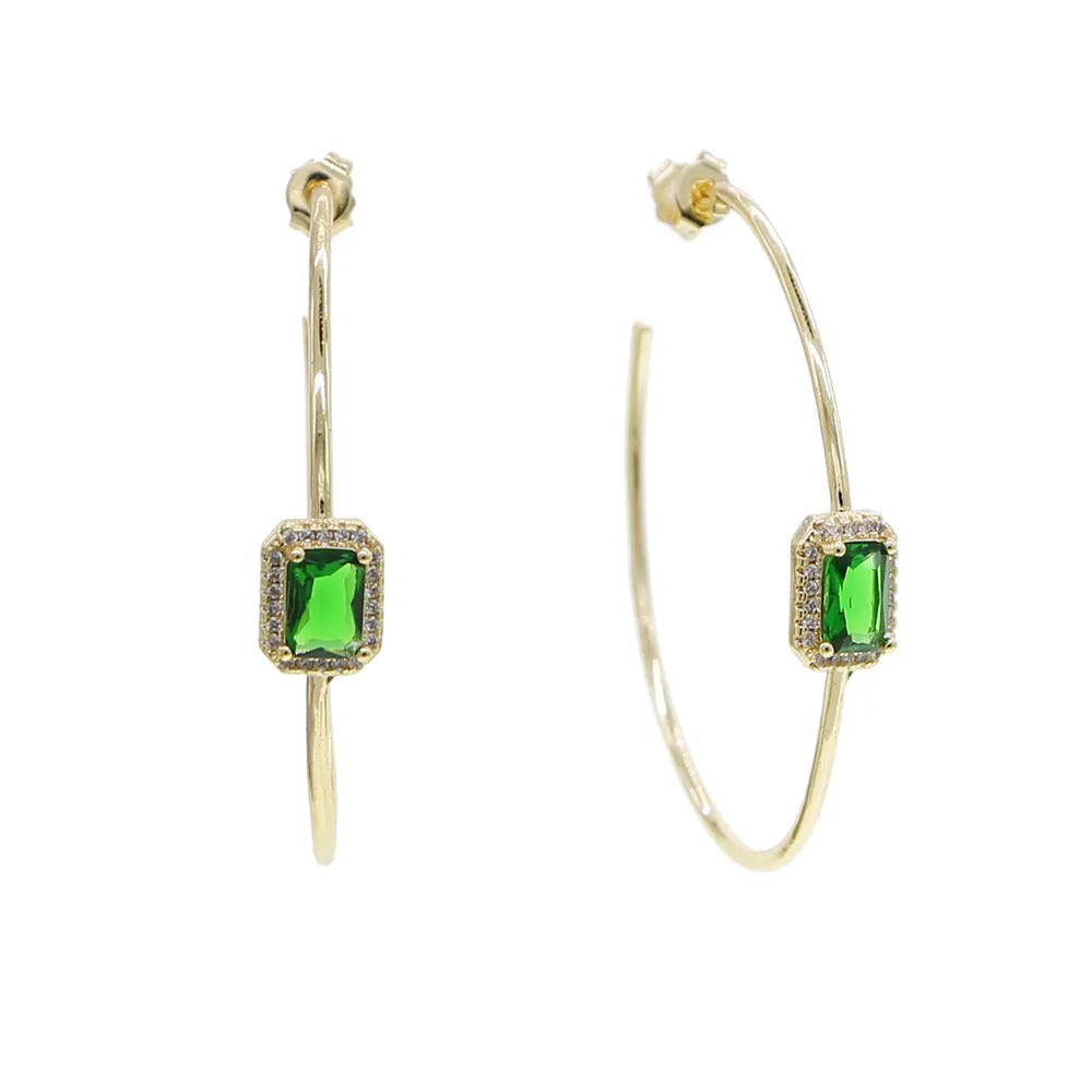 Gold color green rectangle cz hoop earring big round circle hoop trendy fashion women jewelry