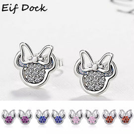 Hight Quality Silver Color CZ Zirconia Stud Earrings for Girls Kids Baby Lovely Minnie Shape Crystal Earrings Jewelry Gift