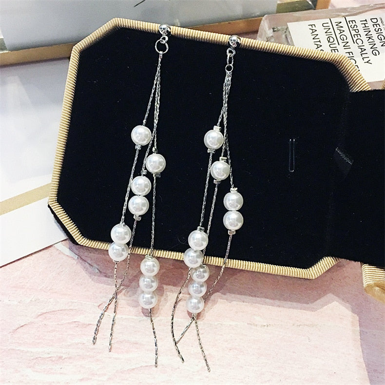 2022 Korean Earings Crystal Pearl Tassel Earrings Geometric Pendant Bride Wedding Jewelry Gift Earrings For Women