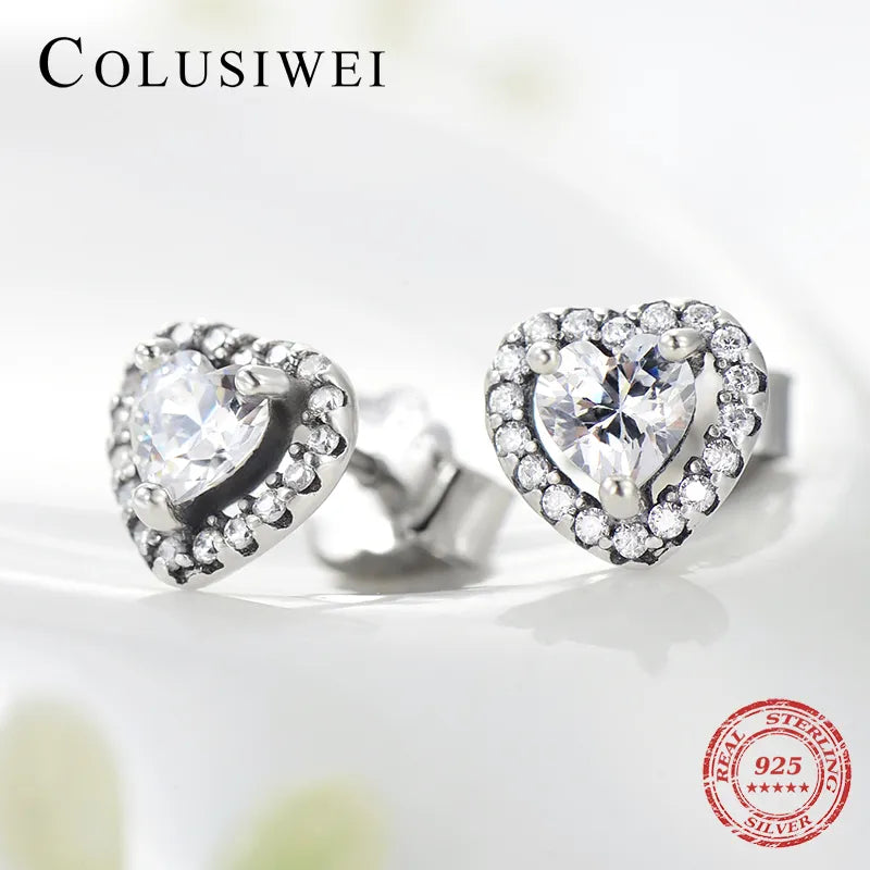 Colusiwei 925 Sterling Silver Dazzling Clear CZ Heart Stud Earrings Silver for Women Sterling Silver Jewelry Valentine Day Gift