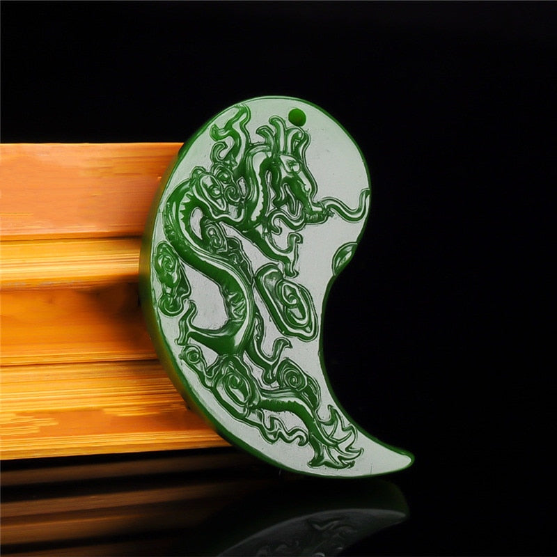 Chinese  Green Jade Dragon Phoenix Jade Pendant Jewelry Lucky Auspicious Amulet Jade Necklace Pendants Jade Fine Jewelry