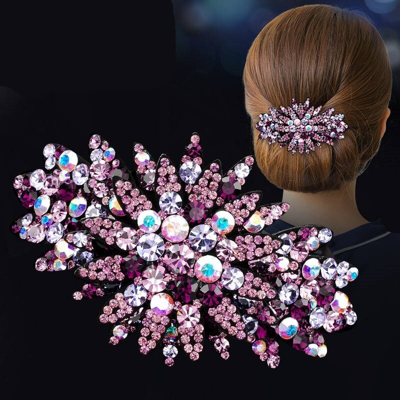 AWAYTR Crystal Flower Barrettes Hair Clips for Women Vintage Rhinestone Hairpins Headwear Girls Hair Accessories Jewelry Clips