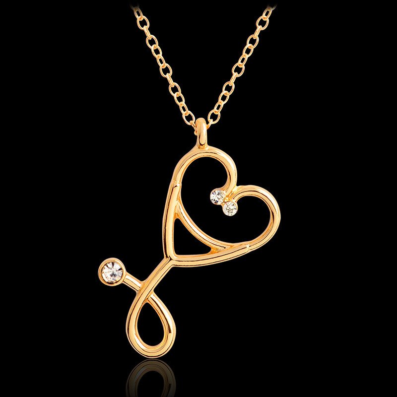 Stethoscope Necklace For Women Heart Stethoscope Pendant With Rhinestone Necklaces Nurse Doctor Graduation Medical Jewerly Gift