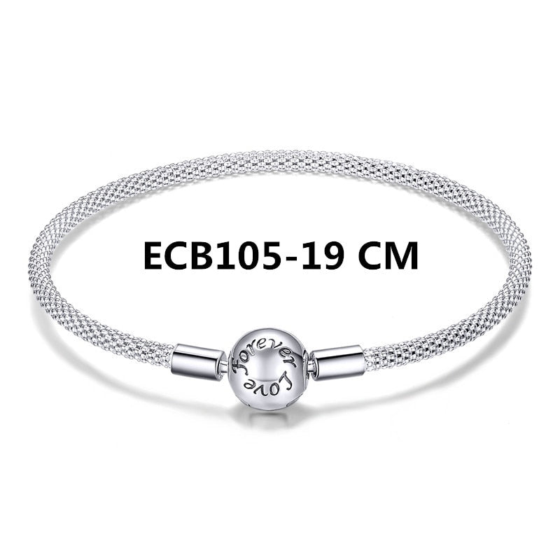 Exquisite BISAER ECB029 Classic Round Link Bracelet - 925 Sterling Silver with AAA Zircon - Certified Fine Jewelry for Women