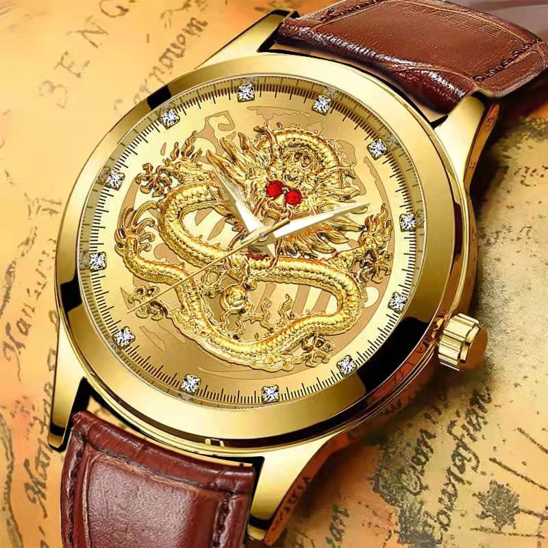 WOKAI high quality Chinese wind Jinlong Geely men's belt quartz watch Men's business sports students waterproof luminous clock