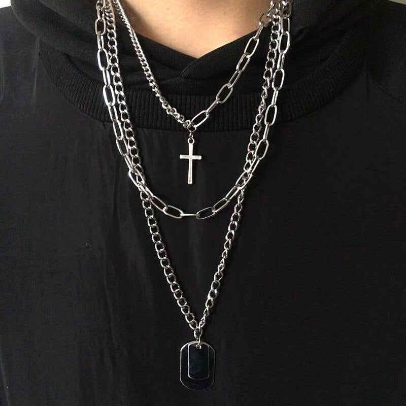 Newest Hot Fashion Multilayer Hip Hop Long Chain Necklace Women Men Gifts Key Cross Pendant Necklace Accessories Jewelry