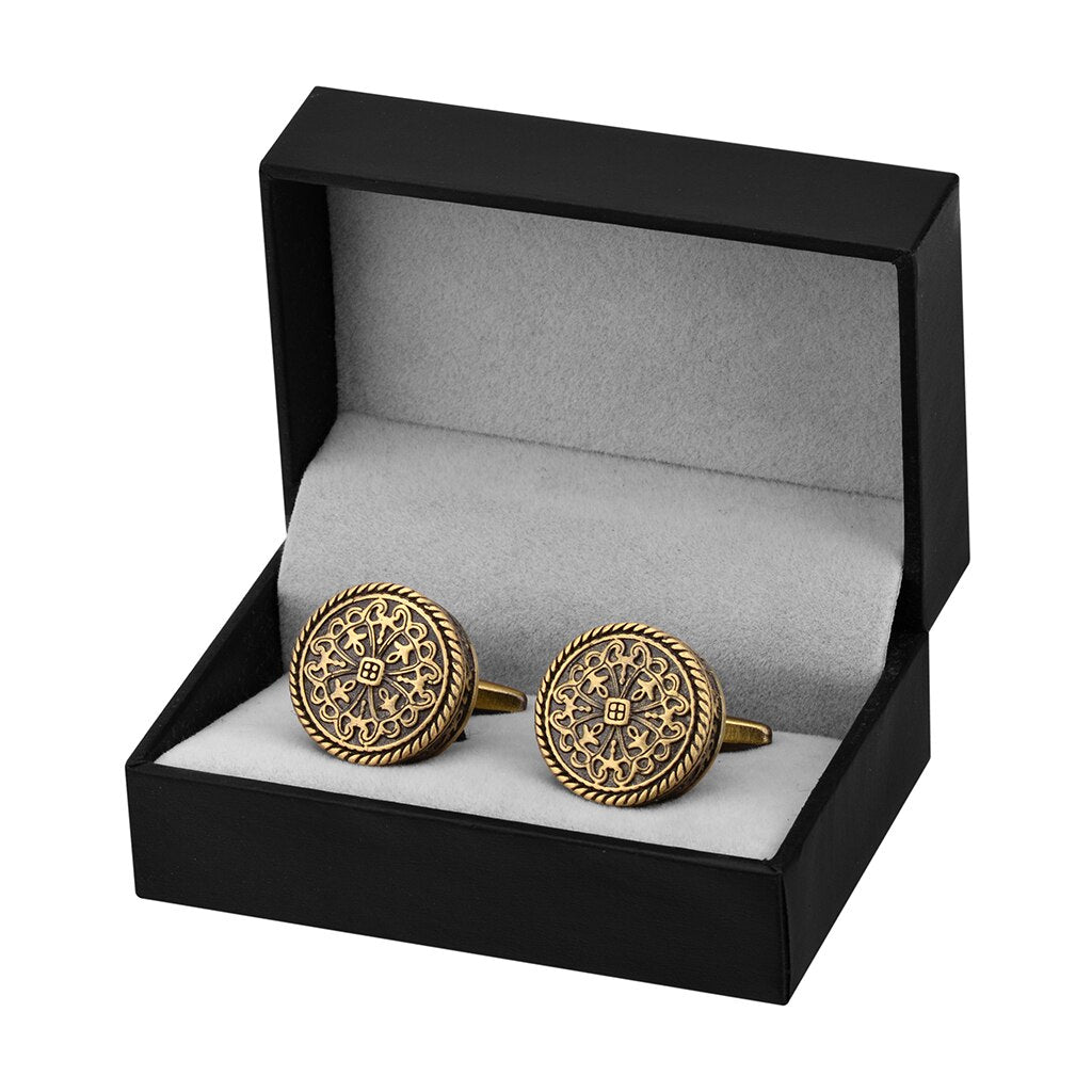 SAVOYSHI High Quality Shirt Cufflinks for Men Round Bronze Vintage Pattern Metal Cuff links Gift Free Enagraving Name