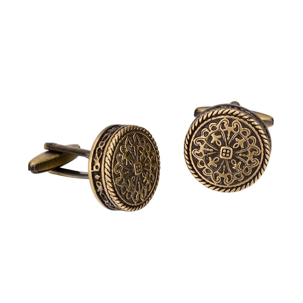 SAVOYSHI High Quality Shirt Cufflinks for Men Round Bronze Vintage Pattern Metal Cuff links Gift Free Enagraving Name