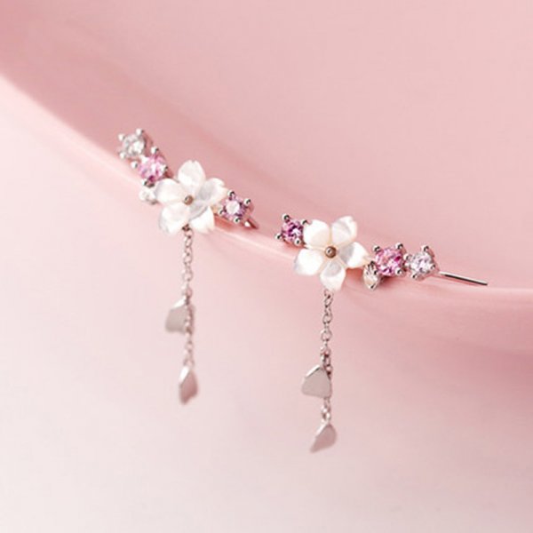 New Korea Sweet Cute Flower Crystal Temperament Geometric Shiny Zircon Earrings Statement Earrings for Women Girl Pendientes