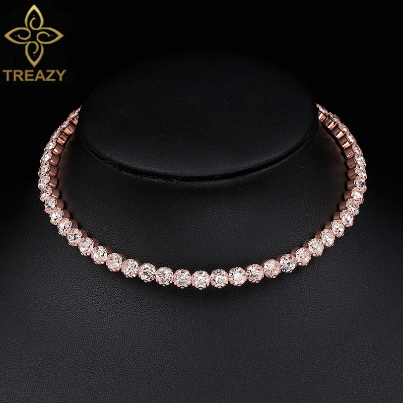 TREAZY Bridal Fashion Crystal Rhinestone Choker Necklace Women Wedding Accessories Tennis Chain Chokers Jewelry Collier Femme