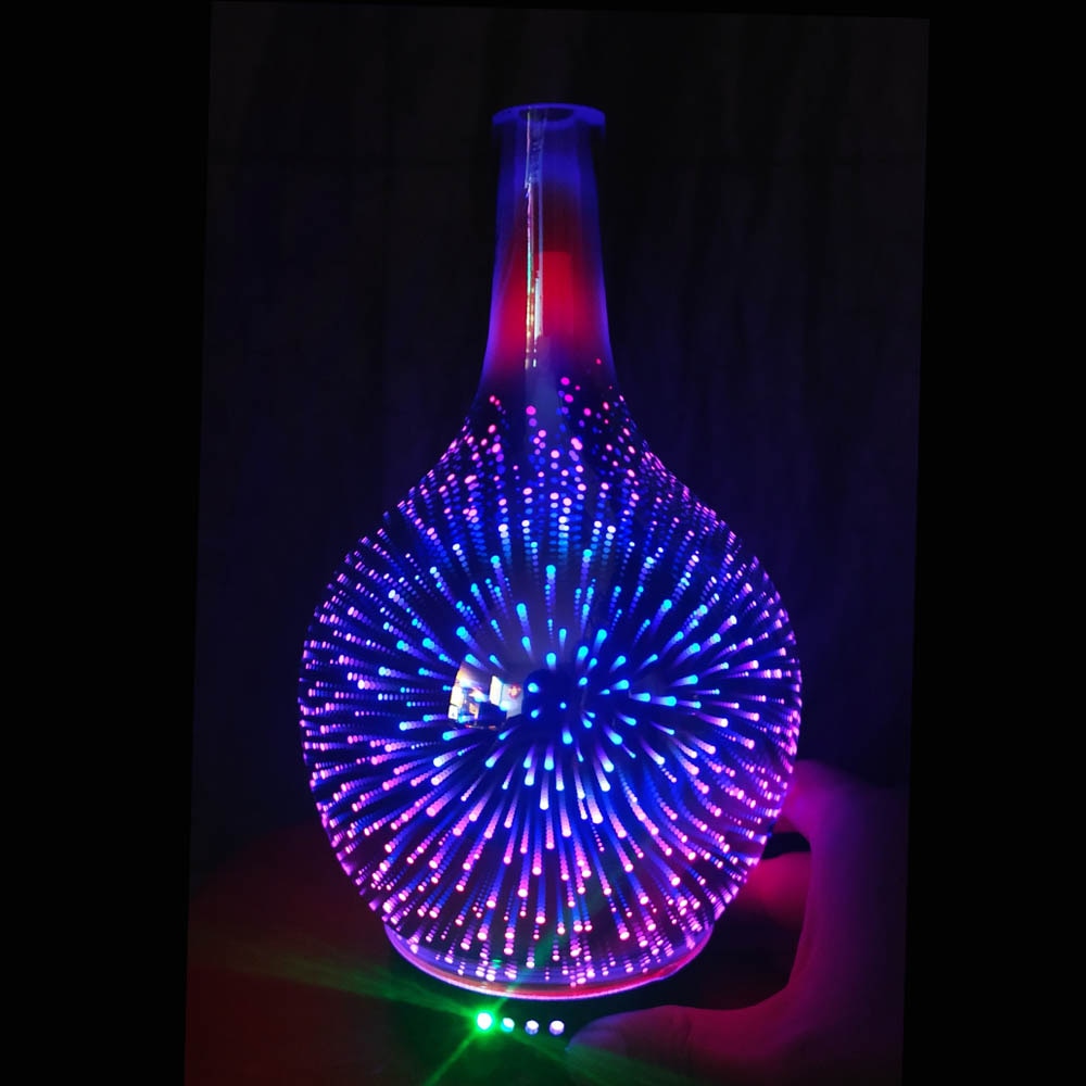 7 Color Light 3D Glass Vase Aromatherapy Essential Oil Aroma Diffuser Changing and Waterless Auto Shut-off Cool Mist Humidifier