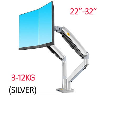 NB F195A 3-12kg Aluminum 22-32" Dual computer screen stand Gas Spring Arm Full Motion double PC Monitor Holder Support with USB