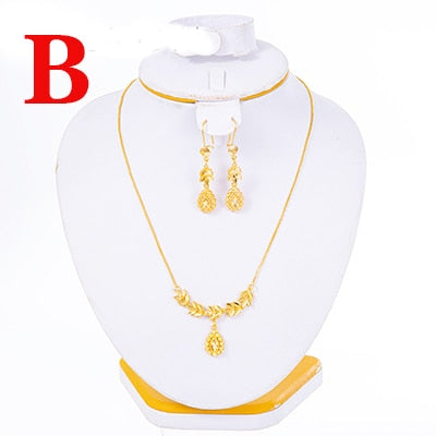 Dubai Jewelry Sets for Women 18k Gold Color Love Ethiopian African Heart Necklace Earrings Sets Arab Bridal Dowry Jewelry