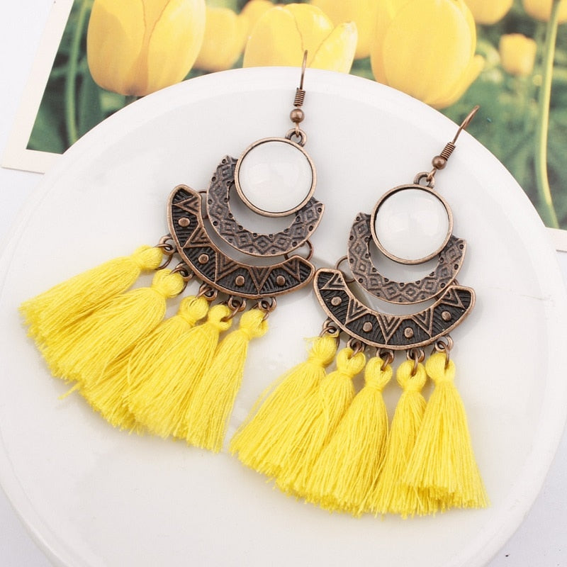 Exknl 25 Colors Tassel Earrings Women Long Fringe Statement Bohemian Drop Boho Hanging Dangle Earrings Accessories 2022