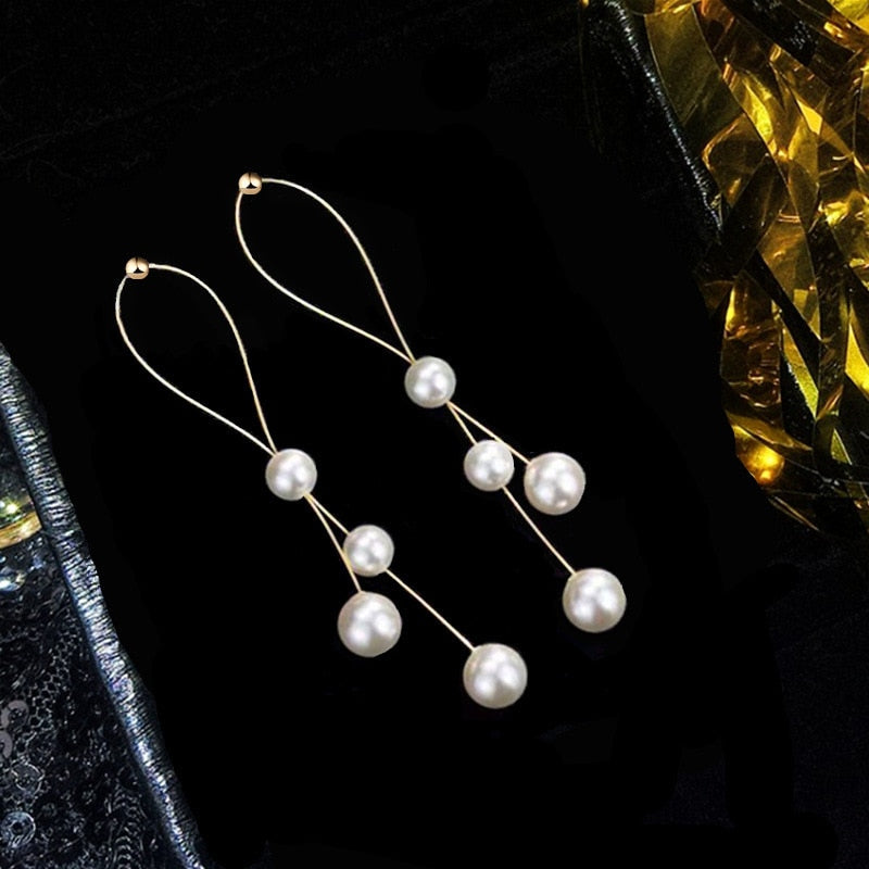 2022 Korean Earings Crystal Pearl Tassel Earrings Geometric Pendant Bride Wedding Jewelry Gift Earrings For Women