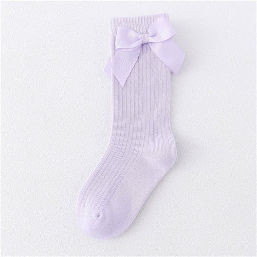 Solid Children Socks With Bows Cotton Baby Girls Socks Soft Toddlers Long Socks For Kids Princess Knee High Socks for Girls 2022