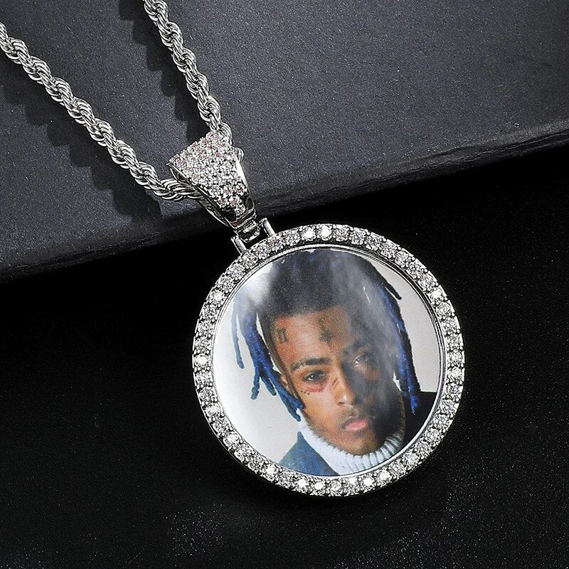 Hip Hop Custom Made Photo Roundness Solid Back Iced Out Bling Cubic Zircon Personalized Necklace &amp; Pendant For Men Women Jewelry