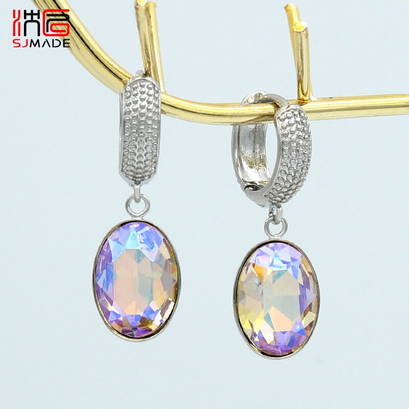 SHENJIANG New Fashion Egg Shape Oval Crystal Dangle Earrings Rose Gold For Women Wedding Elegant Jewelry