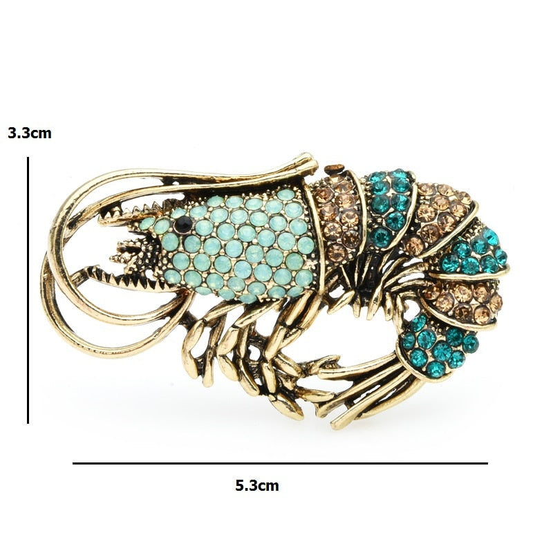 Wuli&amp;baby Vintage Rhinestone Shrimp Brooches Women Alloy Sparkling Animal Casual Party Brooch Pins Gifts