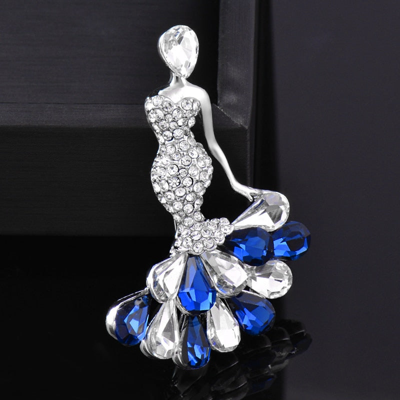 SINLEERY Chic Blue Cubic Zircon Brooch Elegnat Lady Brooch For Women Silver Color Accessories Fashion Jewelry ZD1 SSB