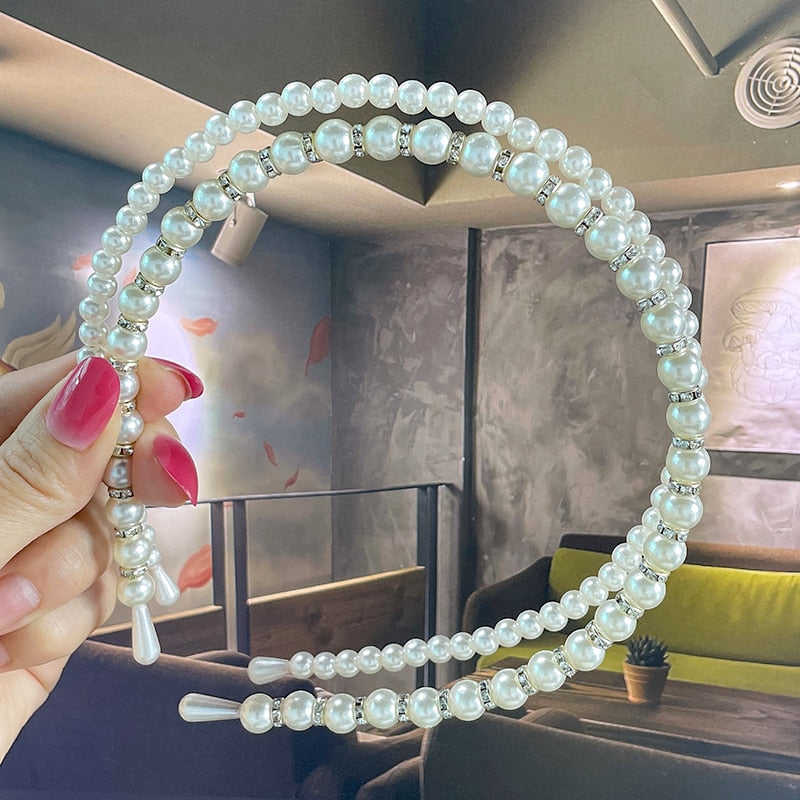 Women Simulated Pearl Hairbands Jewelry 2020 New Fashion Flower Headband Hair Hoops Holder Ornament Gift Girls Accessories