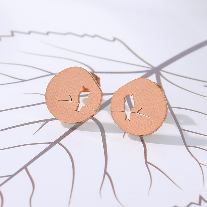 Hollow Round Shape Lovely Animal Anime Earring Women Girls Fashion Jewelry Cute Hollow Bird On A Branch Studs.