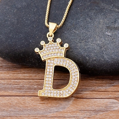 Nidin New Luxury Copper Zircon A-Z Crown Alphabet Pendant Chain Necklace Hip-Hop Style Fashion Woman Man Initial Name Jewelry