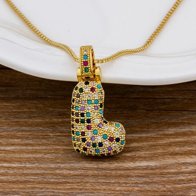 Nidin Luxury A-Z 26 Letters Zircon Pendant for Women Cute Rainbow Initials Name Necklace Fashion Party Wedding Birthday Jewelry