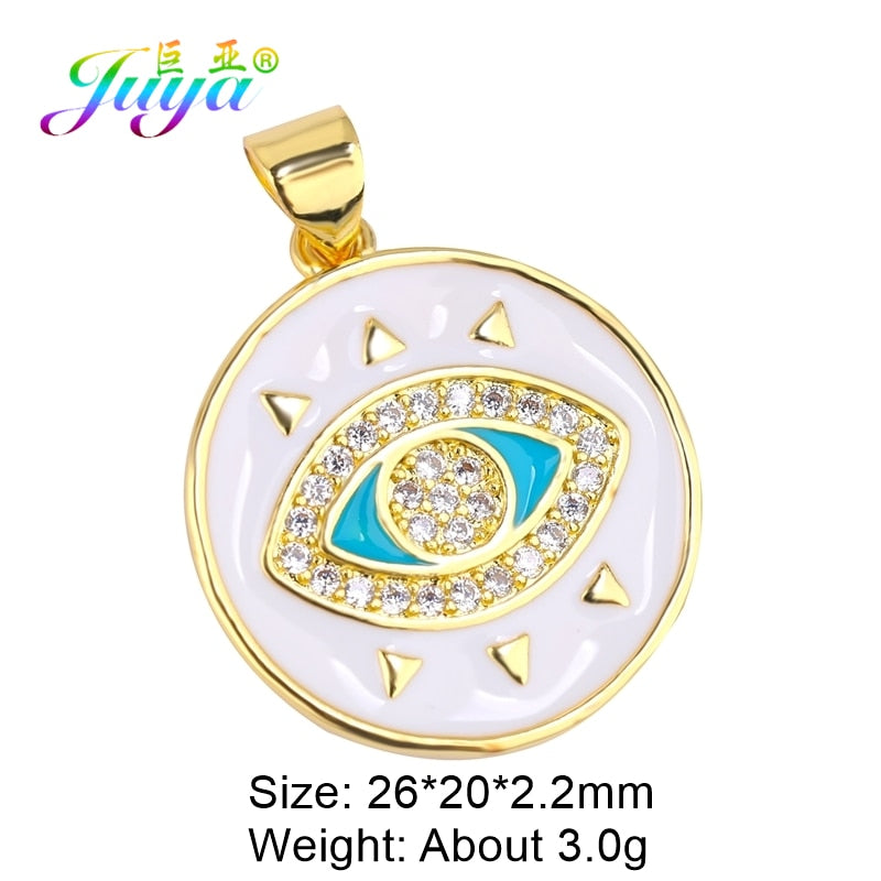 Juya DIY Luxury Multicolor Cubic Zirconia Enamel Greek Evil Eye Charms For Handmade Women Fashion Pendant Turkish Jewelry Making