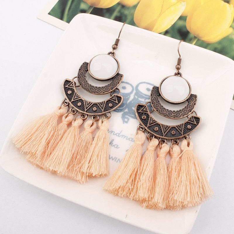 Exknl 25 Colors Tassel Earrings Women Long Fringe Statement Bohemian Drop Boho Hanging Dangle Earrings Accessories 2022