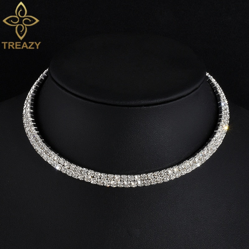 TREAZY Bridal Fashion Crystal Rhinestone Choker Necklace Women Wedding Accessories Tennis Chain Chokers Jewelry Collier Femme