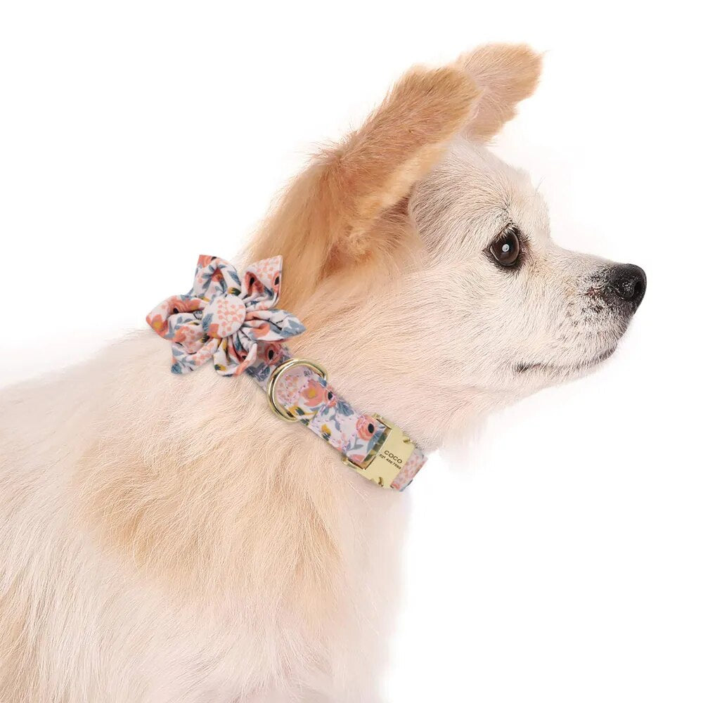 Custom Engraved Dog Collar Personalized Nylon Dogs ID Tag Collars Pretty Flower Dog Necklace Accessories Pet Supplies