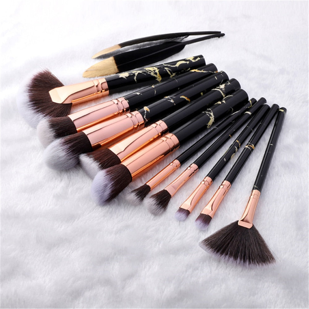 FLD 5-15Pcs Makeup Brushes Tool Cosmetic Set Beauty Powder Foundation Eye Shadow Eyebrow Fan Blush Blending Make Up Brush Kit