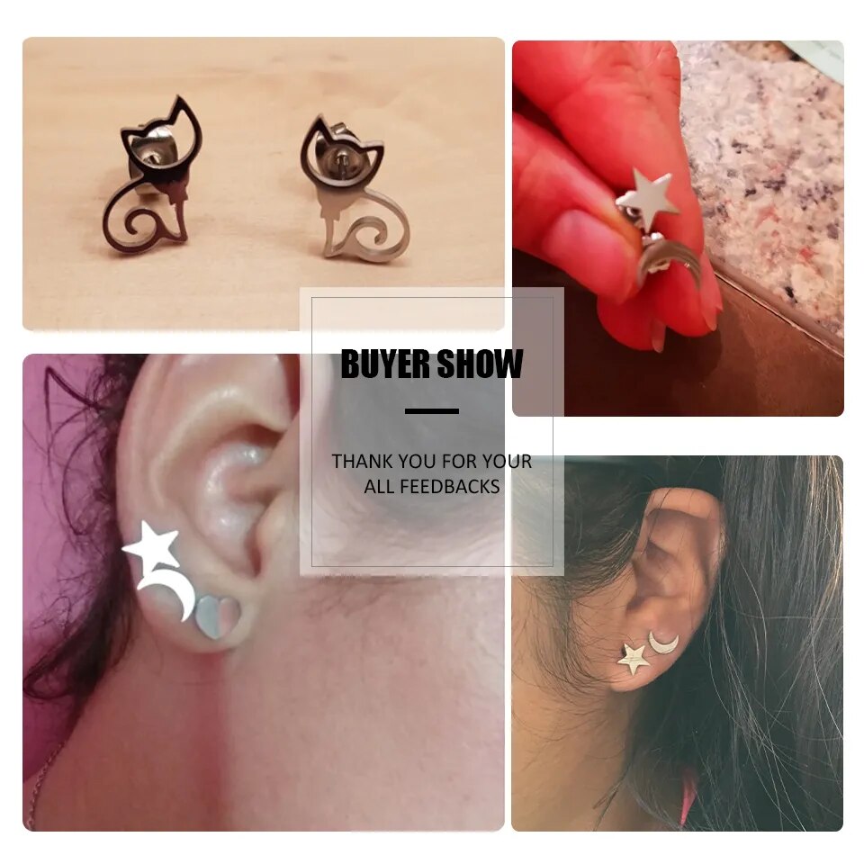 Stainless Steel Animal Heart Star Moon Stud Earrings for Women Korean Minimalist Earrings Jewelry Accessories Dropshipping