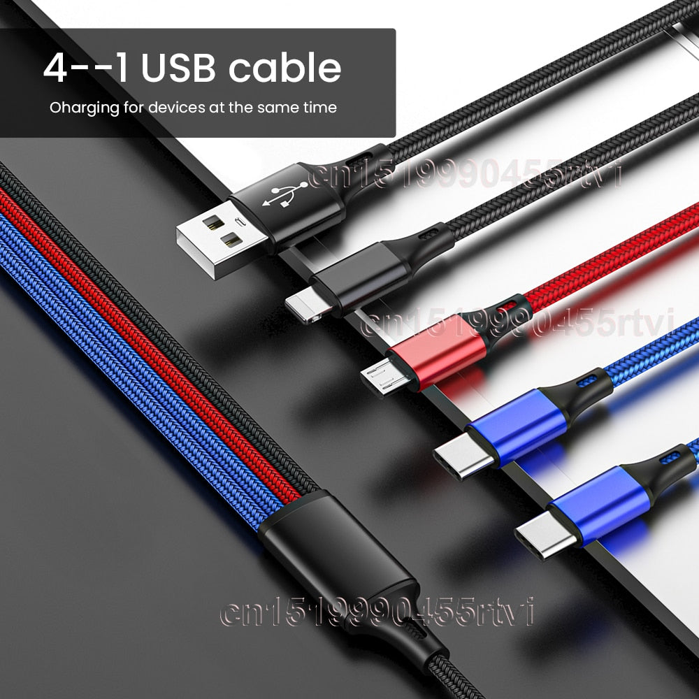 4in1 3in1 USB Type C Cable for iPhone 14 13 12 11 Pro Max 3 in 1 2 in 1 Charging Cable Micro USB Cable for Huawei Samsung Xiaomi