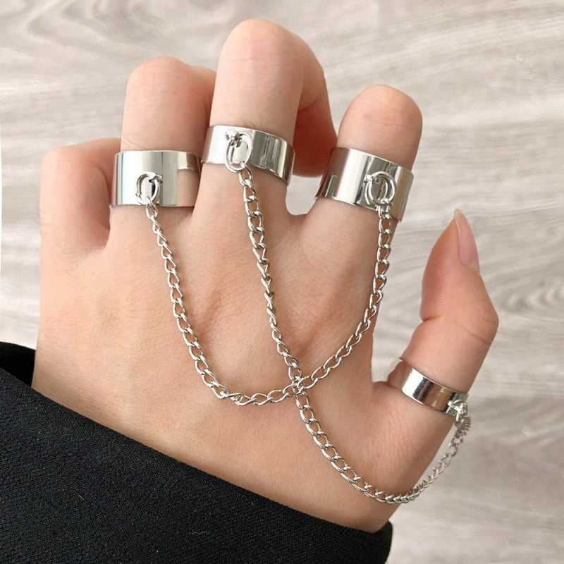 Rock Hiphop Chain Anel Multi-layer Adjustable Open Finger Rings Set for Women Men Lover Couple Butterfly Party Gift Jewelry