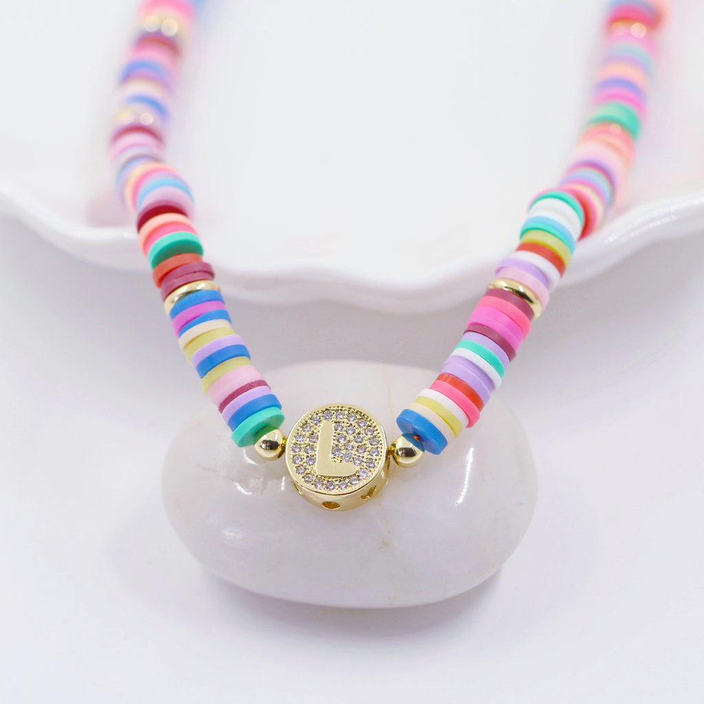 2023 New Bohemia 26 Letter Charm Pendant Necklace Women Luxury Alphabet Name Rainbow Silicone Plastic Initial Necklaces Jewelry