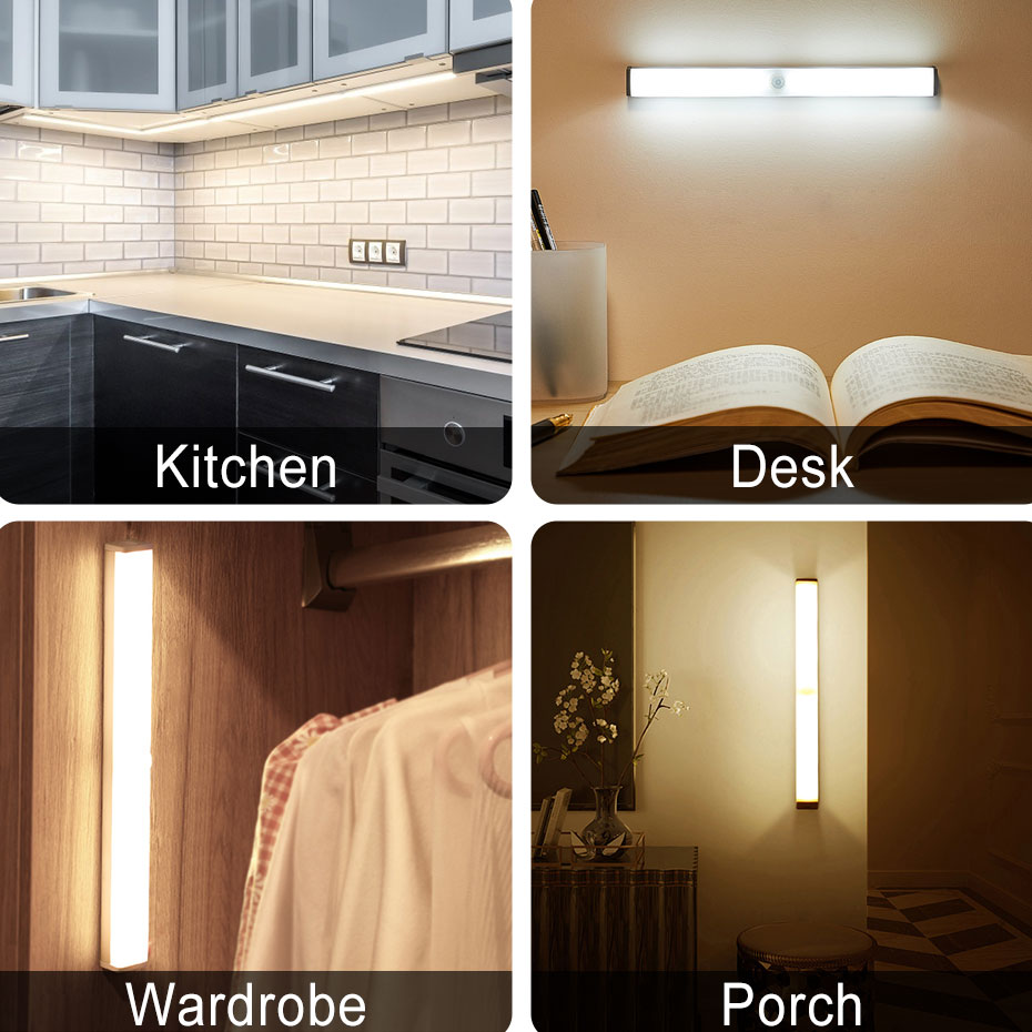 6/10/30/60 LED PIR Motion Sensor Night Light Dimmable Closet Lights LED Under Cabinet Light for Cupboard Wardrobe Stairs Kitchen