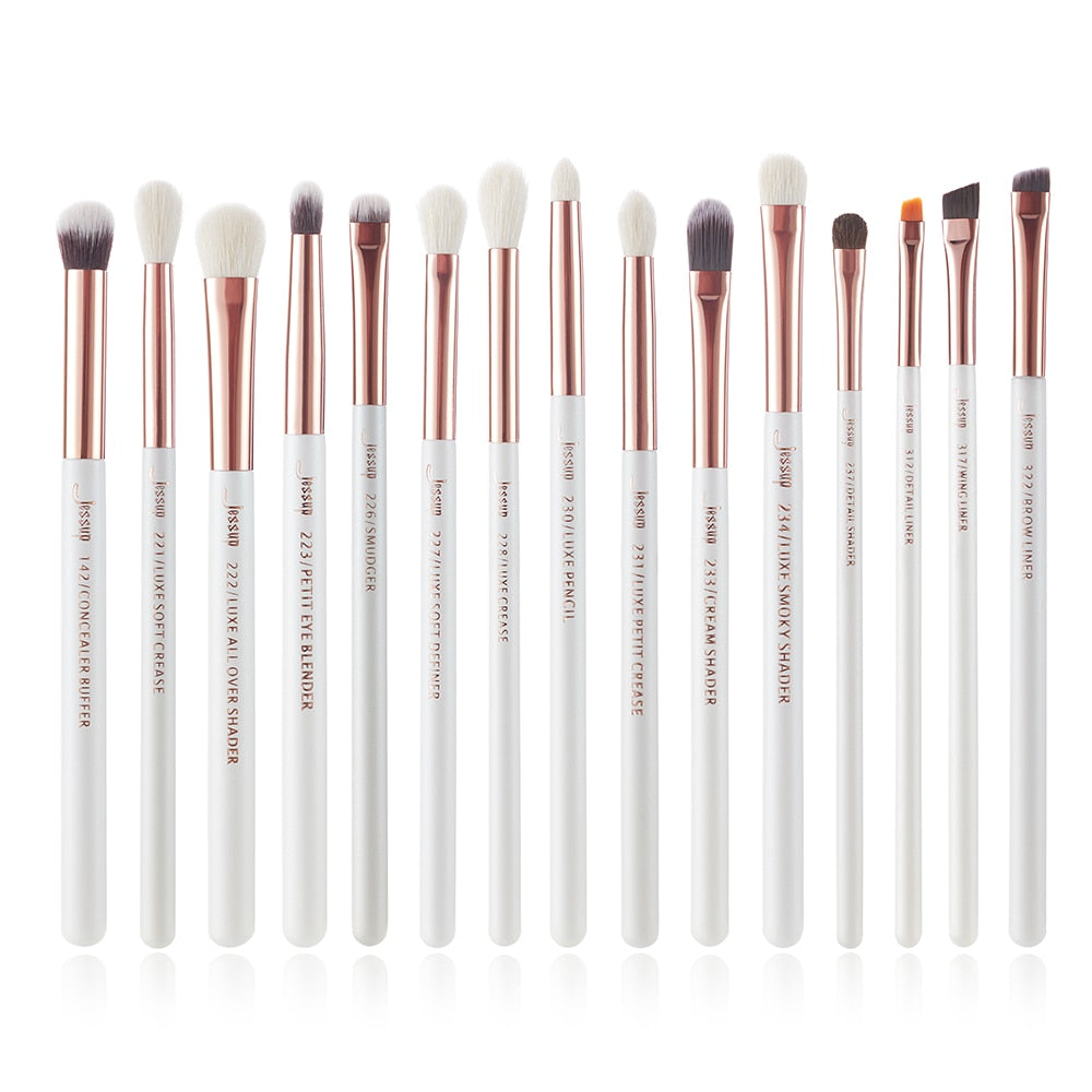 Jessup Makeup Brushes Set 15pcs Eye Brushes set Natural-synthetic Eyeshadow Eyeliner Eyebrow Blending Pearl White T217