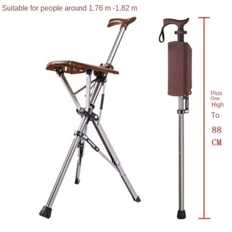 Folding Crutch Chair Elderly Hand Stool Light and Portable Delta Chair Can Sit Non-Slip Walking Stick