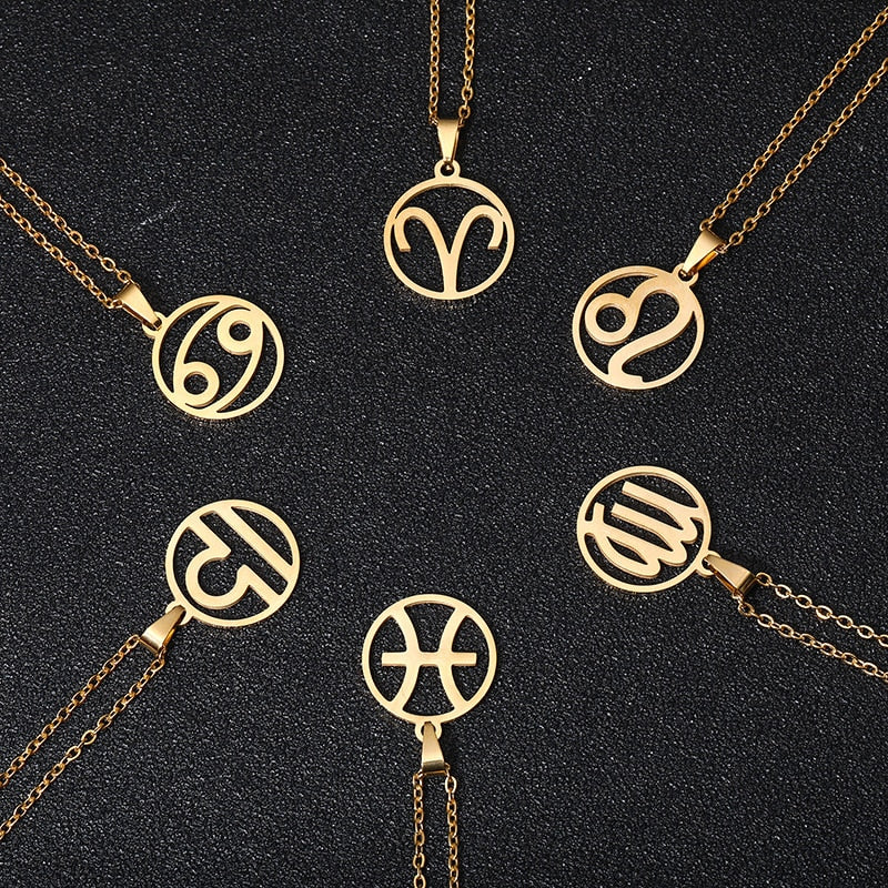 Star Zodiac Sign Necklace Stainless steel. 12 Constellation Pendant Necklace Women Chain Necklace Men Jewelry Gifts