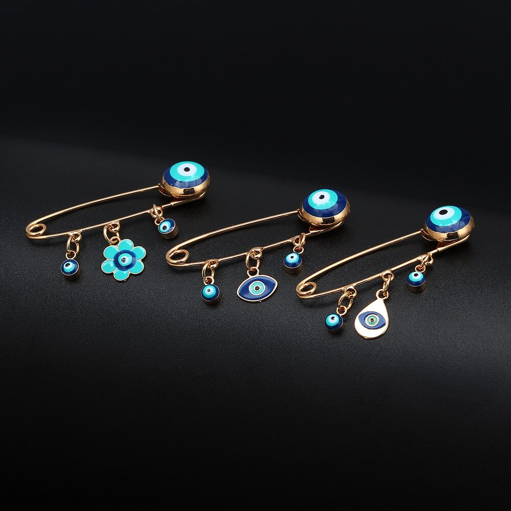 Lucky Eye Blue Turkish Evil Eye Brooch Pin for Women Men Dropping Oil Flower Crown Star Hamsa Hand Charm Fashion Jewelry BD52