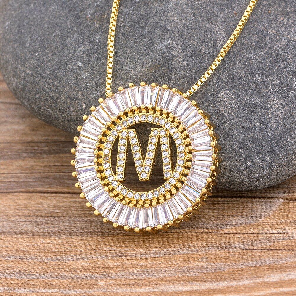 Nidin Classic A-Z Initials 3 Colors Choice Micro Pave CZ Letter Pendant Family Name Necklace Charm Wedding Jewelry Party Gift