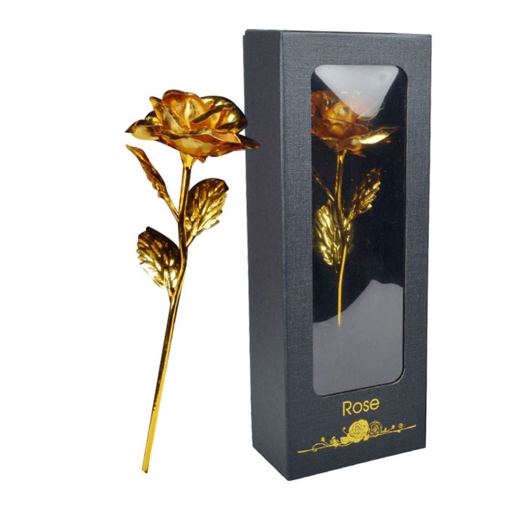 24k Gold Plated Rose With Love Holder Box Gift Valentine&#39;s Day Mother&#39;s Day Gifts Flower Gold Dipped Rose US Drop ship