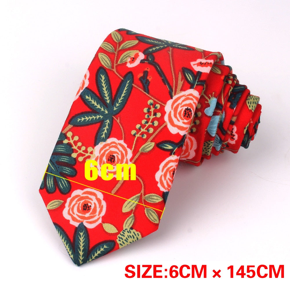 New Floral Tie For Men Women Skinny Cotton Neck Tie For Wedding Casual Mens Neckties Classic Suits Flower Print Neck Ties Cravat