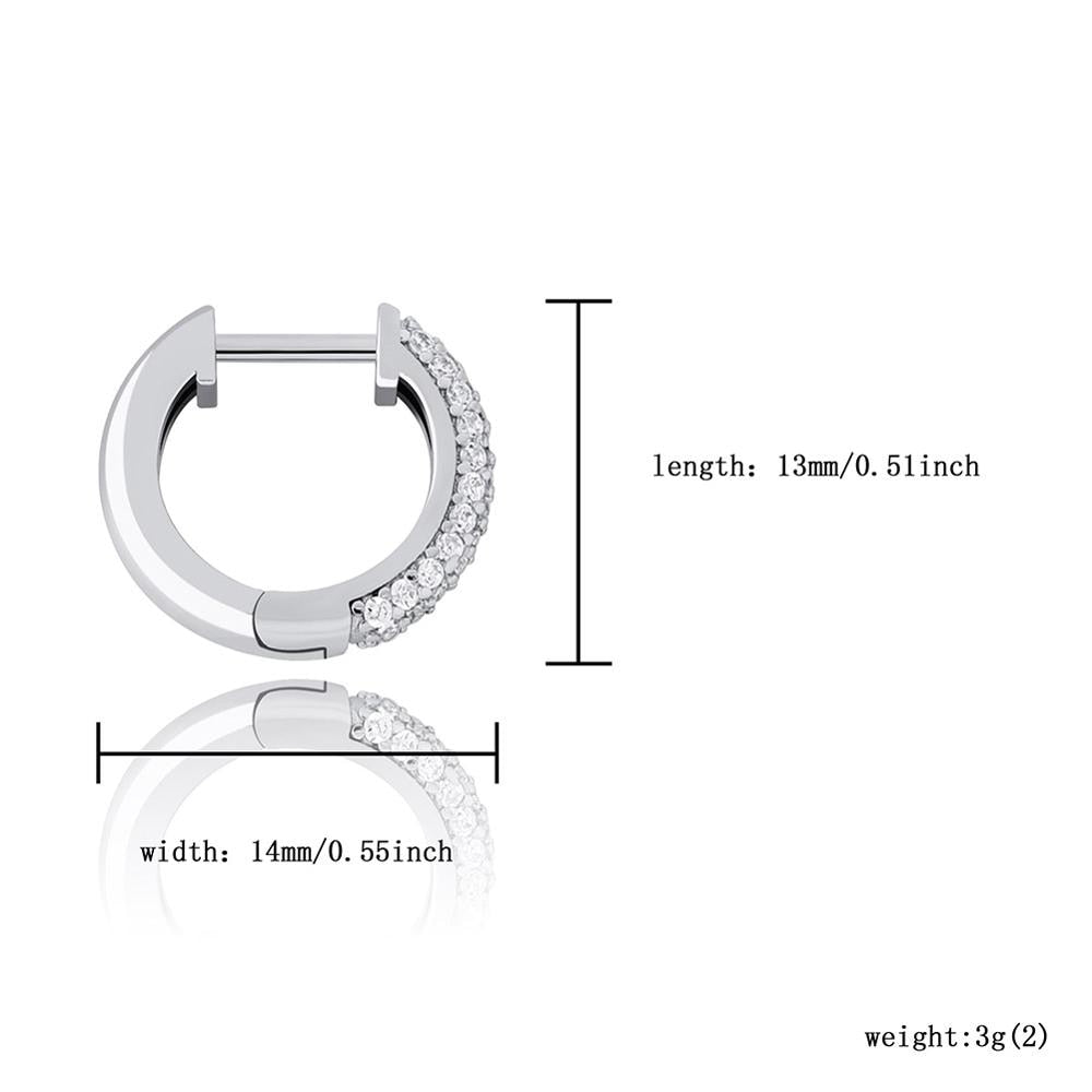 TOPGRILLZ 925 סטרלינג כסף 14mm עגול עגיל אייס מיקרו פייב מעוקב Zirconia עגילי היפ הופ תכשיטים מתנה עבור נשים