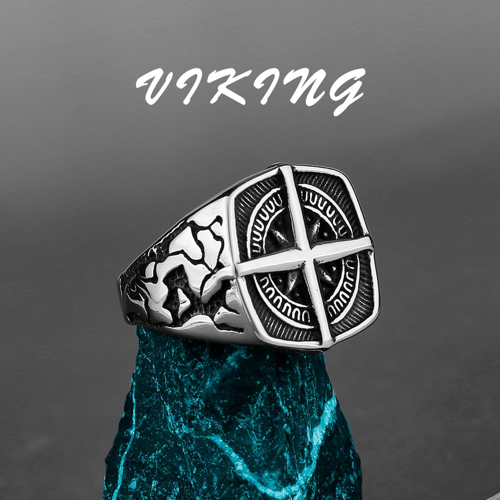 Men Nordic Viking Stainless Steel Ring Anchor Compass Tree of Life Viking Rune Wolf Men and Women Ring Jewelry.