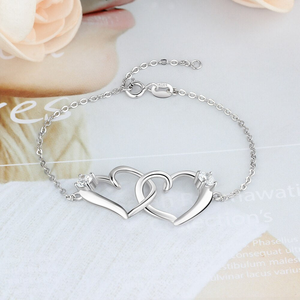 Silver Color Intertwined Heart Bracelet with Cubic Zirconia Fashion Adjustable Chain Bracelets for Women  (BA102459)